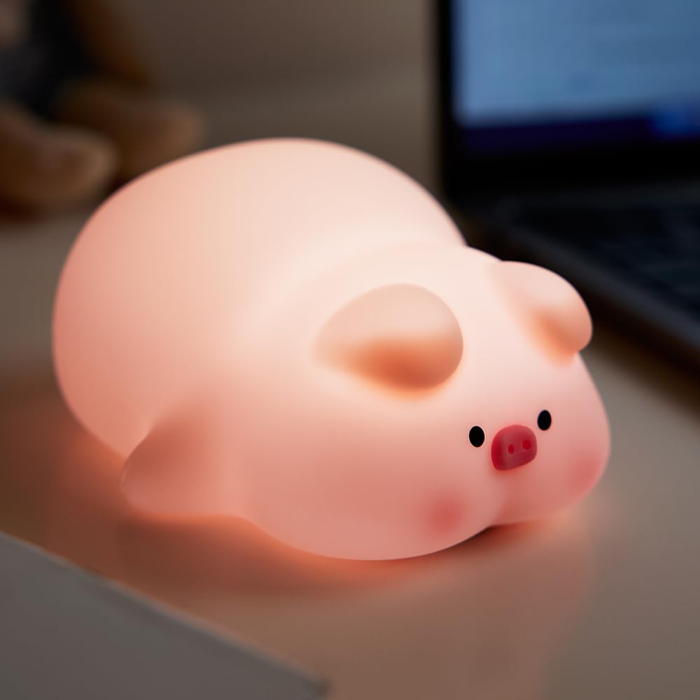 Pig-Shaped Silicone Night Light with Adjustable Brightness