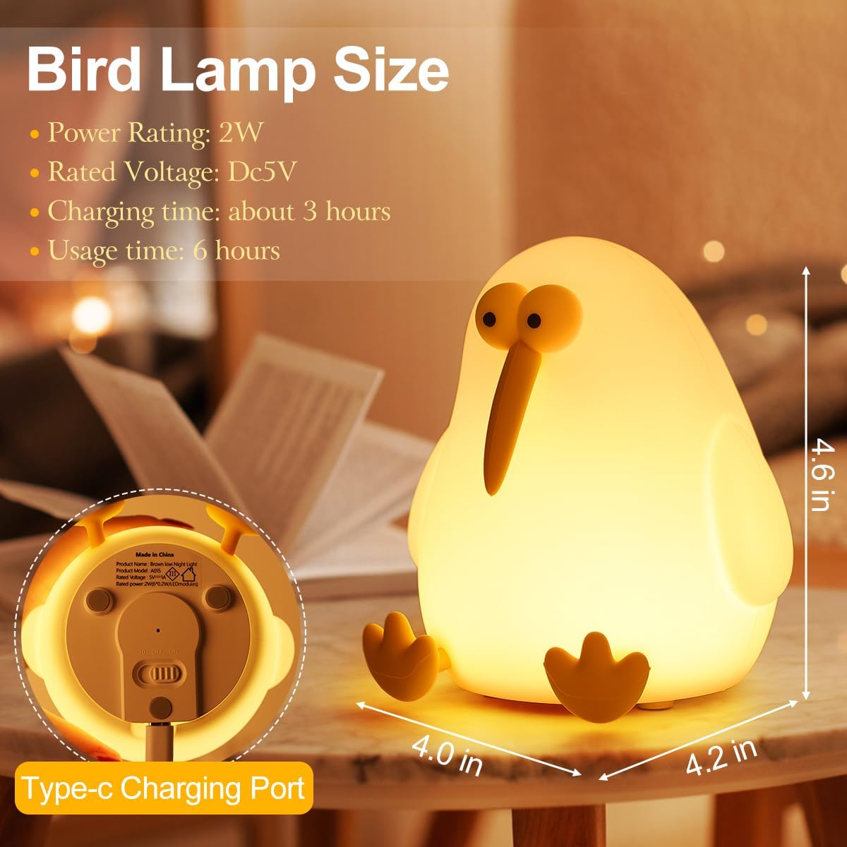 Kiwi Bird Silicone Night Light with Touch Control - Image 2