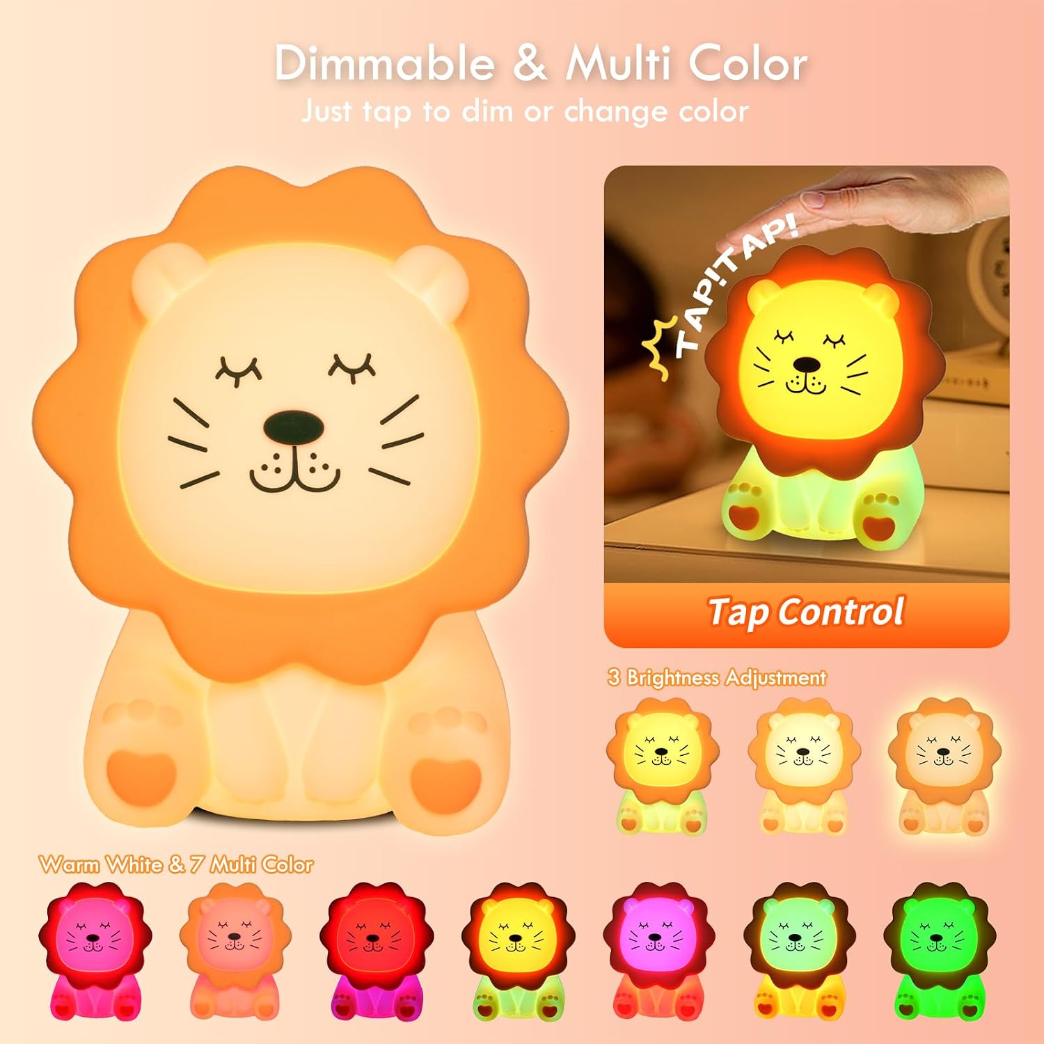 Lion-Shaped Silicone Night Light with Multiple Lighting Modes - Image 2