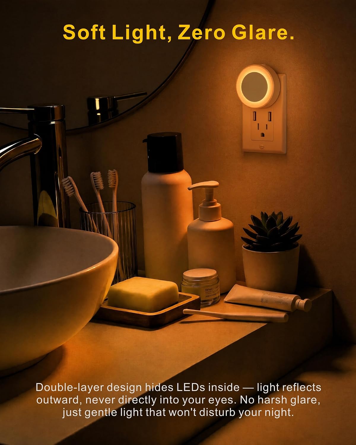 Amber LED Plug-In Night Lights for Kids - Image 2