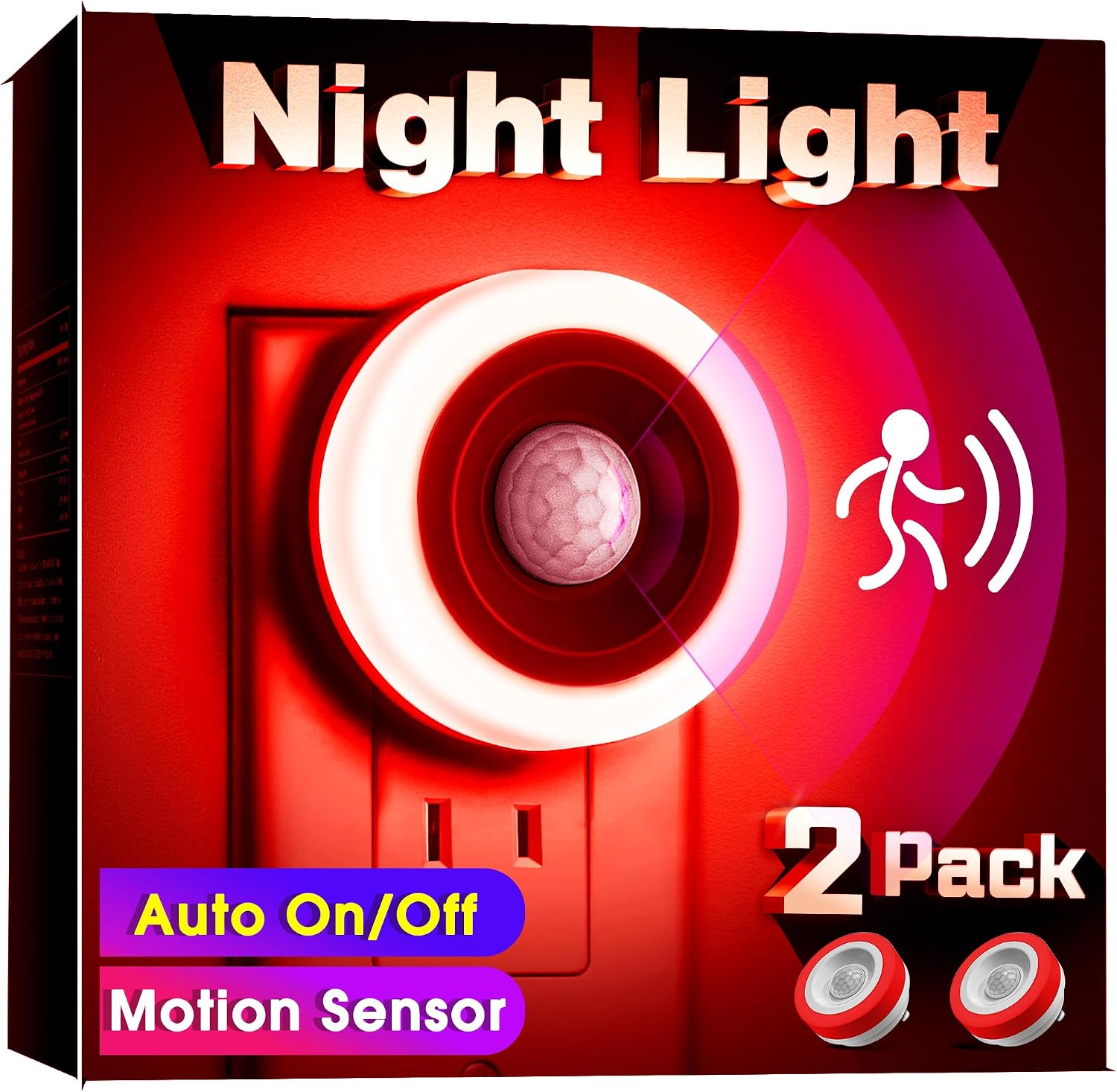 Red LED Night Light with Motion Sensor - Image 2