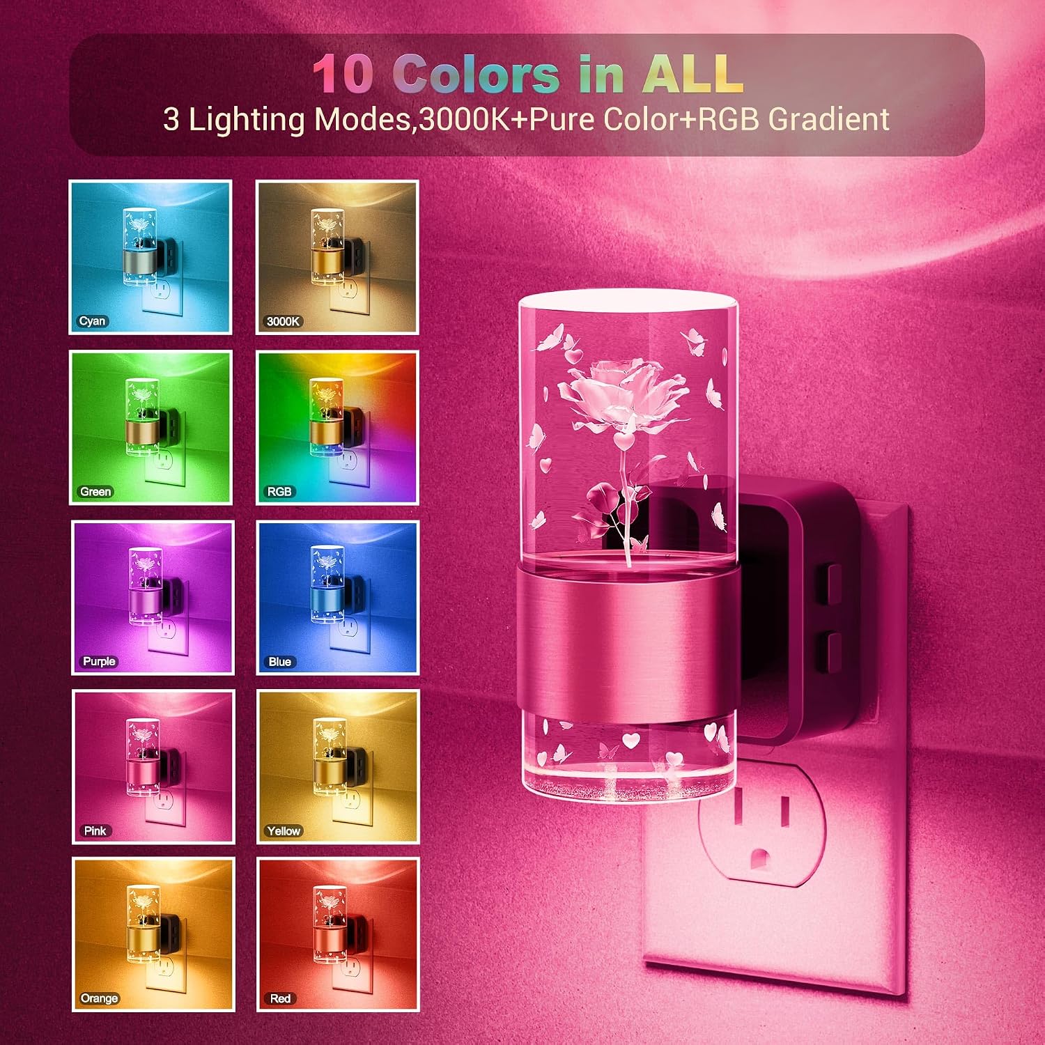 Rose Pattern LED Plug-In Night Light - Image 2